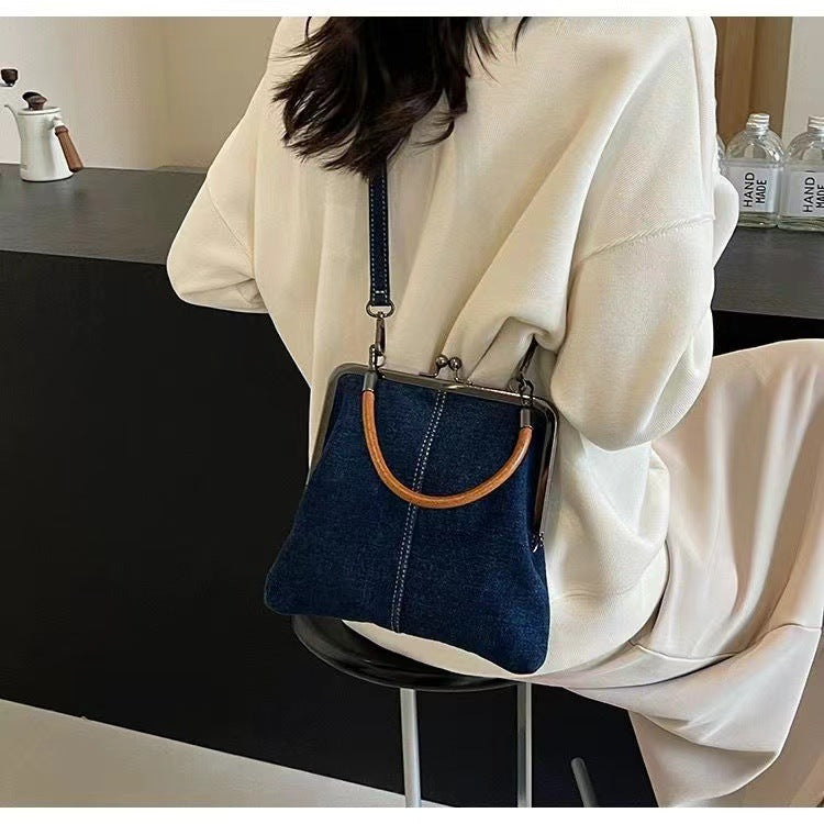 Small handbag women's handbag handmade denim splicing hand-held crossbody bag single shoulder bag small shoulder bag