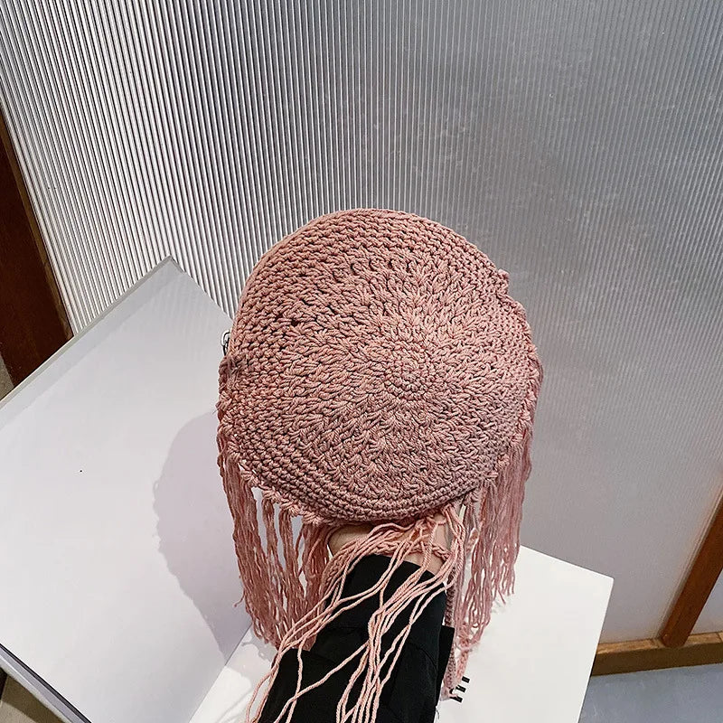 Handmade Cotton Woven Knitted Tassel Crossbody Bag Vintage Shoulder Messenger Bag Female Fashion Beach Summer Handbags 2023 bag