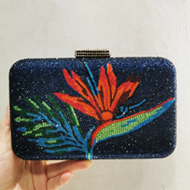 Flower Crystal Evening Bag 16 Colors Women Wedding Purse Diamond Minaudiere Lady Rhinestone Party Handbags Prom Cocktail Purses