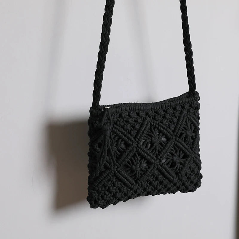Handmade Cotton Woven Knitted Tassel Crossbody Bag Vintage Shoulder Messenger Bag Female Fashion Beach Summer Handbags 2023 bag