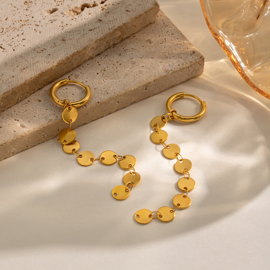 Small Disc Tassel Pendant Earrings For Women