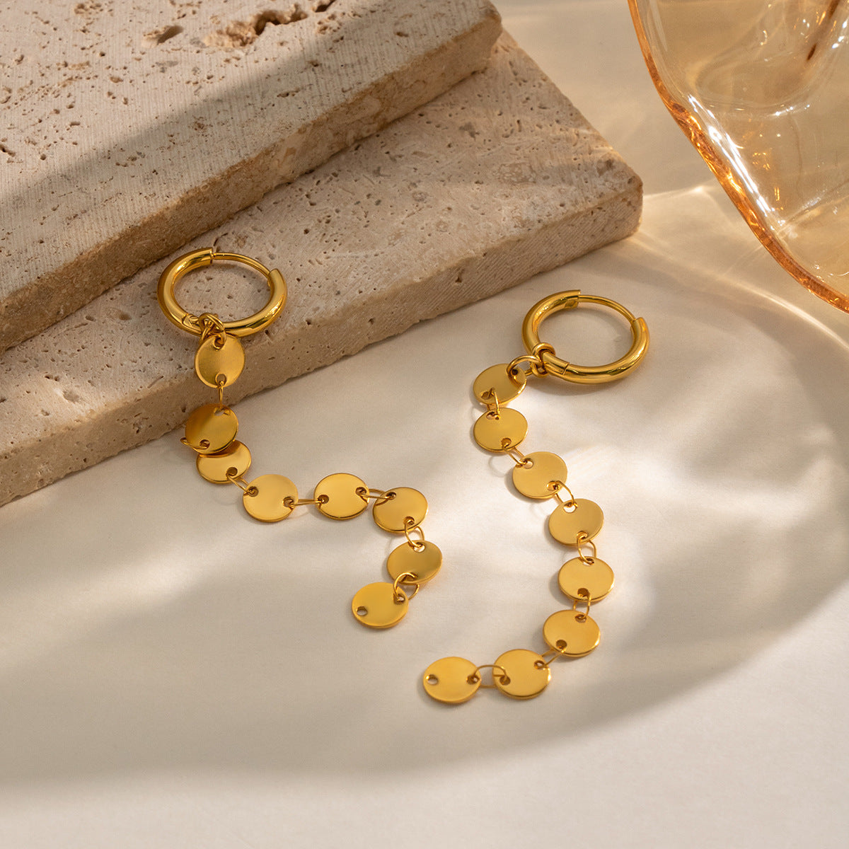 Small Disc Tassel Pendant Earrings For Women