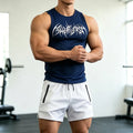 Men Compression Training Set Sleeveless Tank Top Wing Spiky Text Print Double Zipper Pocket Shorts Quick Dry Athletic Gym Suit Rumanglobalcraft