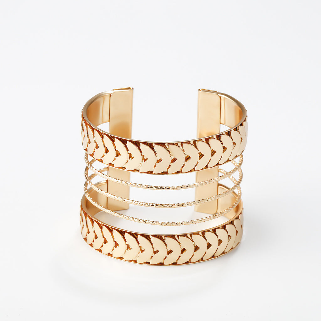 Women's Retro Half Circle Stitching Metal Bracelet