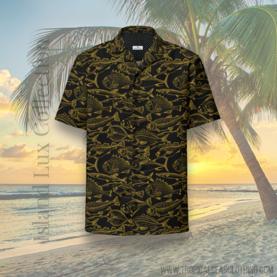 Men’s Sea of Gold Hawaiian Button Shirt Rumanglobalcraft