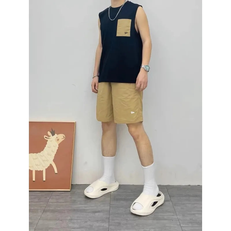 Men Patch Pocket Sleeveless Tank Top Loose Ice Silk Shorts Set Trendy Casual Summer Two Piece Outfit Rumanglobalcraft