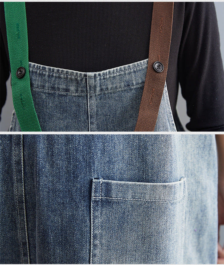 Fat Sister Clash-colored Shoulder Strap Jeans Overalls