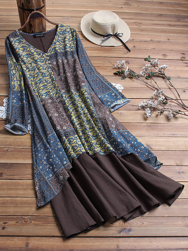 Summer cotton and linen ethnic print skirt
