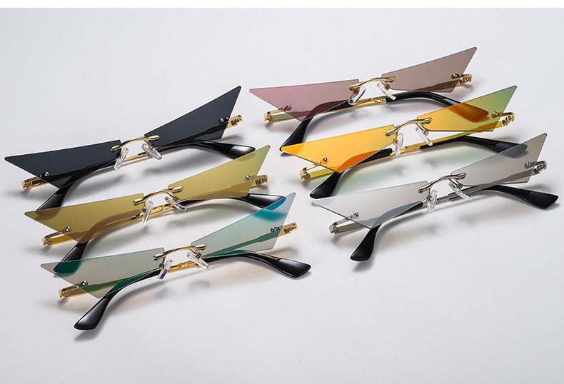 New personality cat eye frameless sunglasses men and women trend fashion street beat sunglasses narrow side glasses S9028