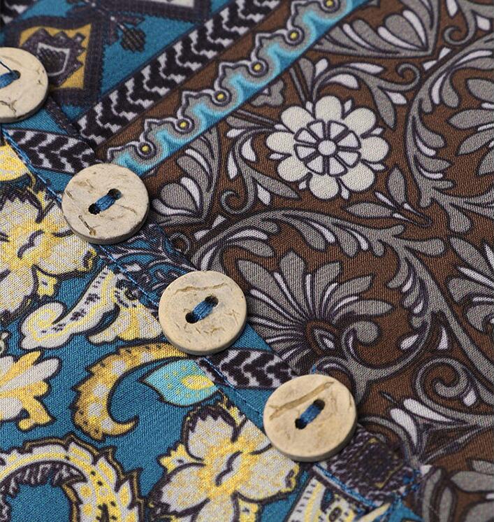 Summer cotton and linen ethnic print skirt