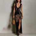 Style Digital Print Sleeveless Split Long Dress eprolo