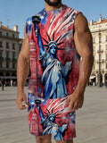Men's V-Neck Tank Top and Shorts Set Lightweight Polyester Homewear Vacation Outfit Standard Fit Rumanglobalcraft