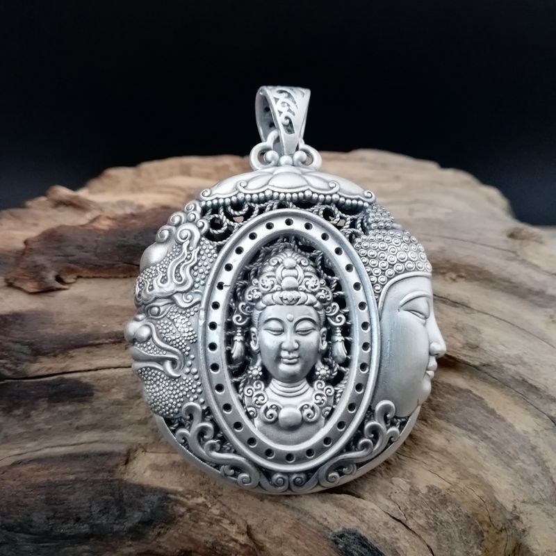 Pure Silver S999 Men's Buddha Magic Pendant Rumanglobalcraft