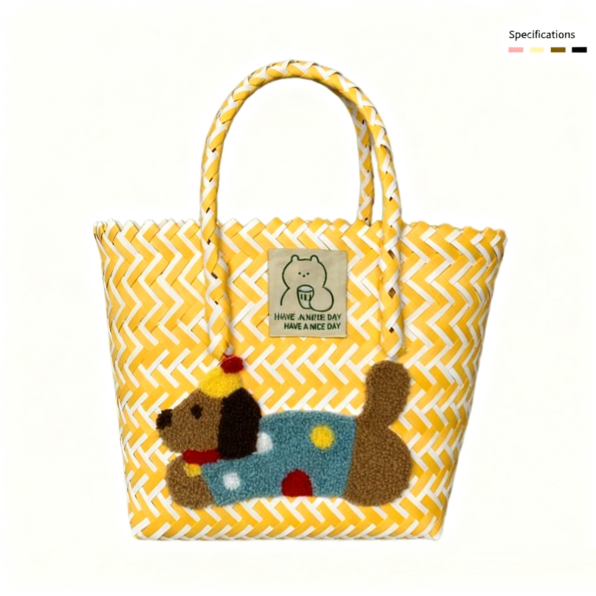 Large capacity sausage dog hand woven cabbage basket rattan woven handbag office miscellaneous carry bag picnic women's bag