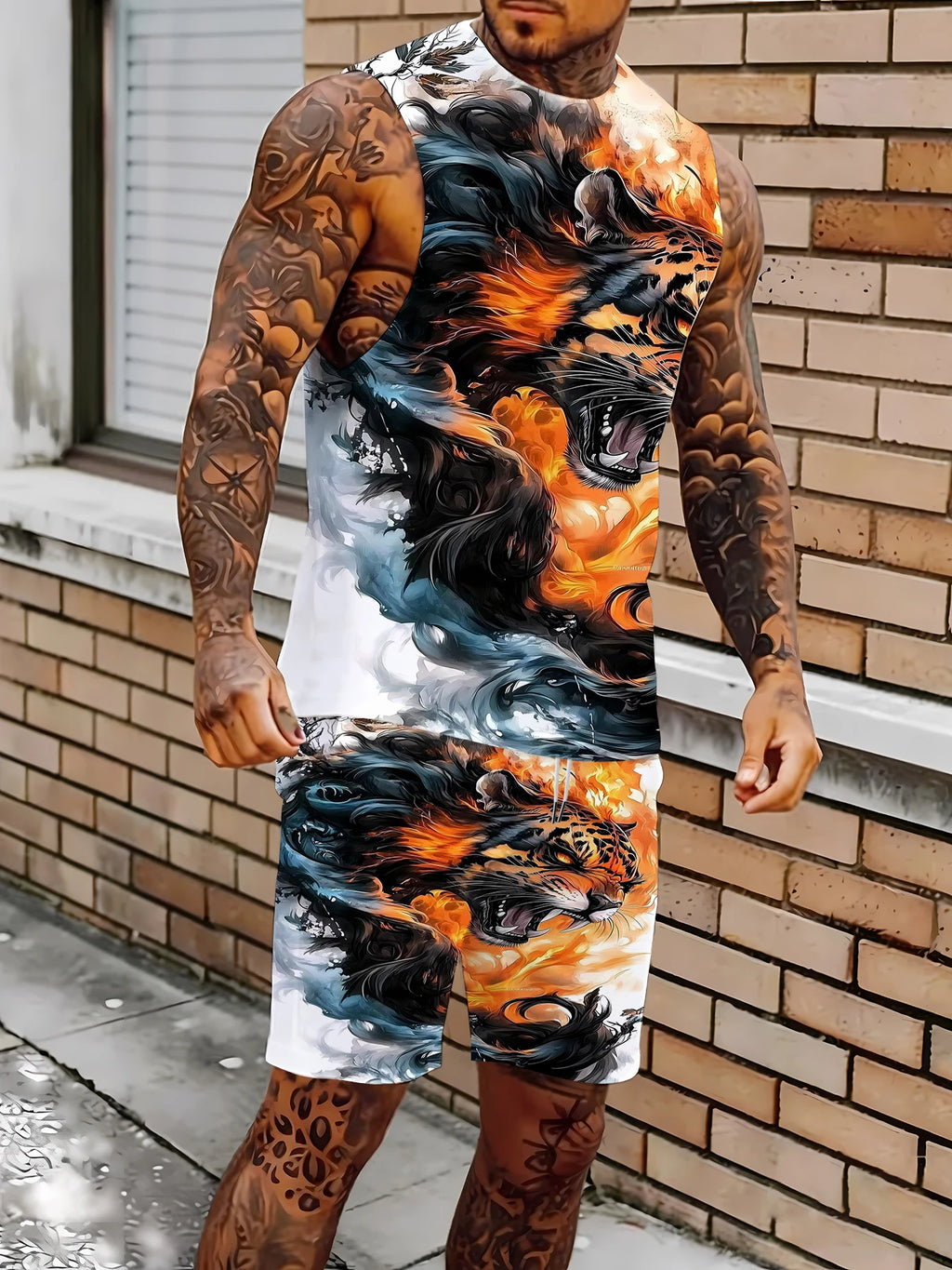 Men's Athletic Tank Top and Shorts Set Lightweight Polyester Sports Suit for Running and Jogging Rumanglobalcraft