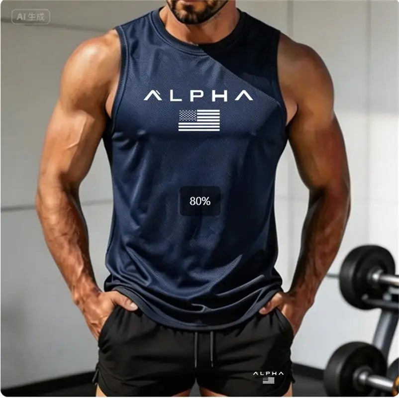 2026 Alpha Men's Printed Round-neck Fitness Vest+shorts Undershirt, Muscle Quick-drying Basketball Vest Rumanglobalcraft
