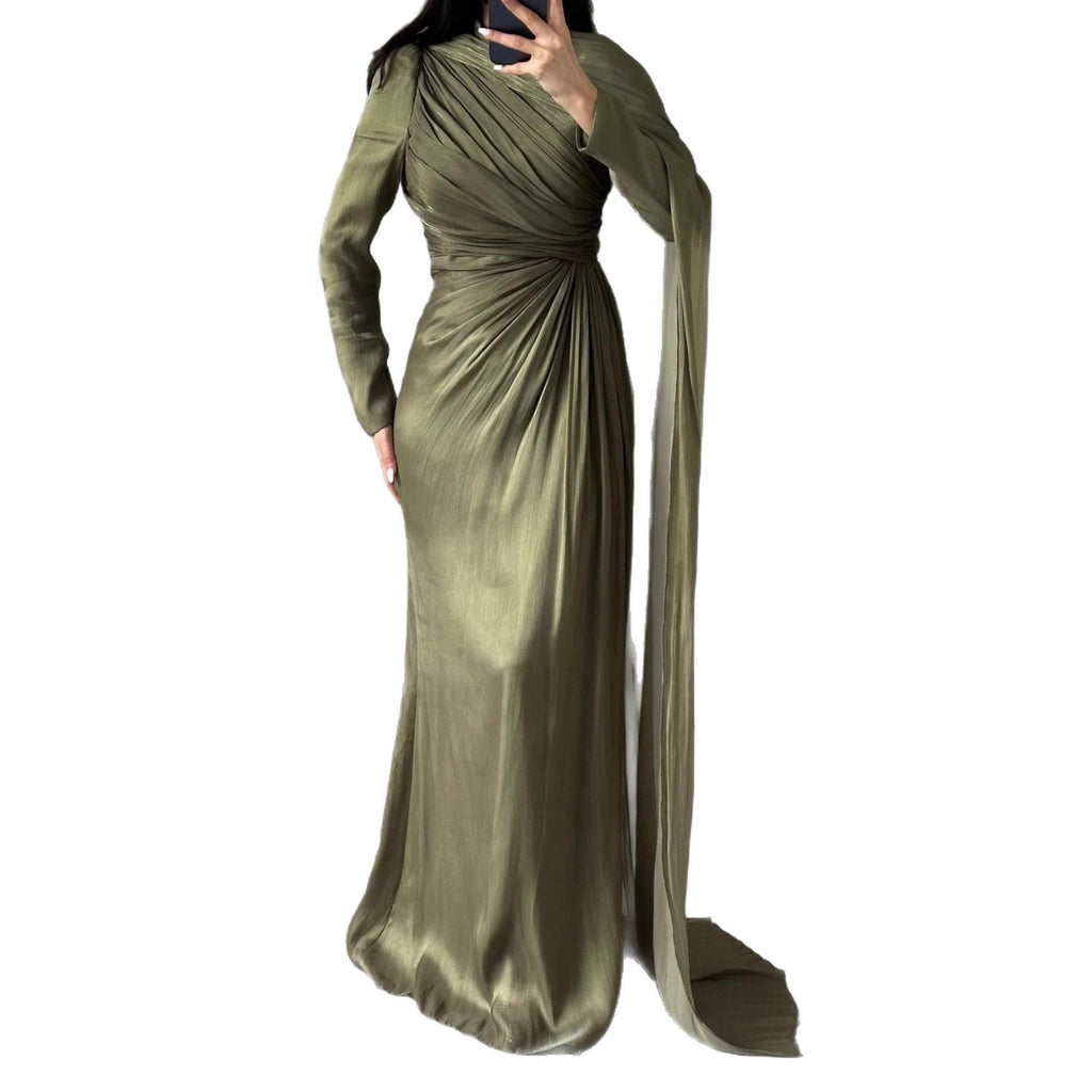 Elegant Asymmetrical Pleated Slim Dress