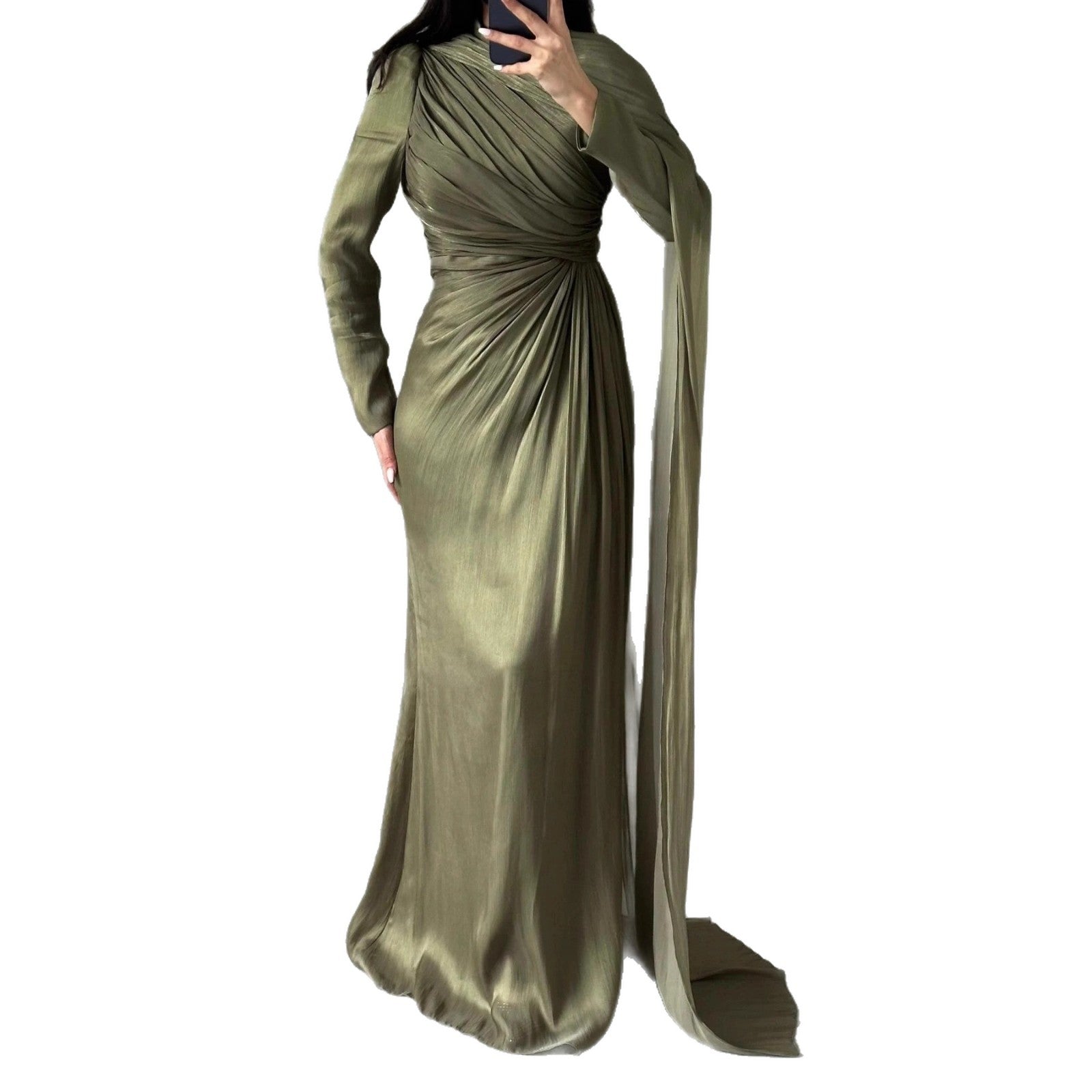 Elegant Asymmetrical Pleated Slim Dress