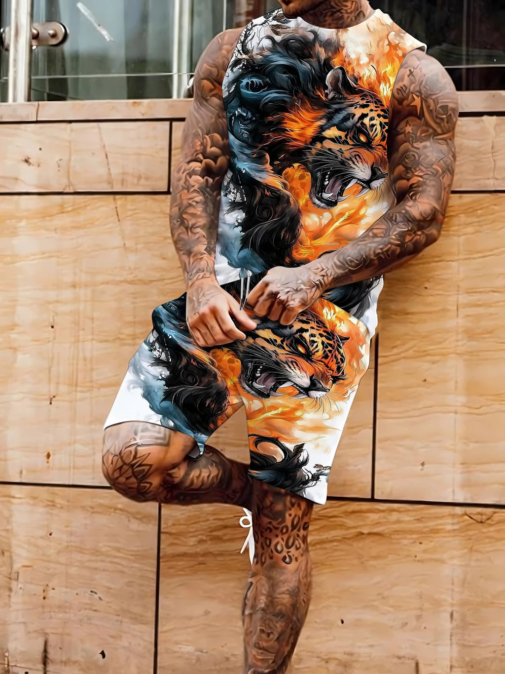 Men's Athletic Tank Top and Shorts Set Lightweight Polyester Sports Suit for Running and Jogging Rumanglobalcraft