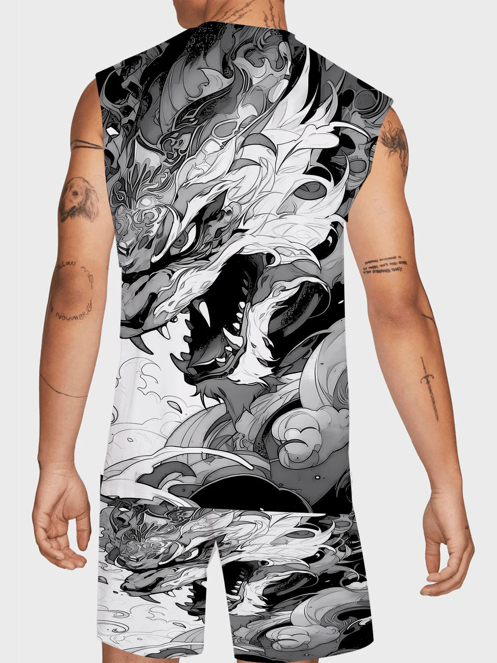 Men's Hawaiian Print Tank Top and Shorts Set Vibrant Polyester Summer Beach Suit Standard Size Rumanglobalcraft