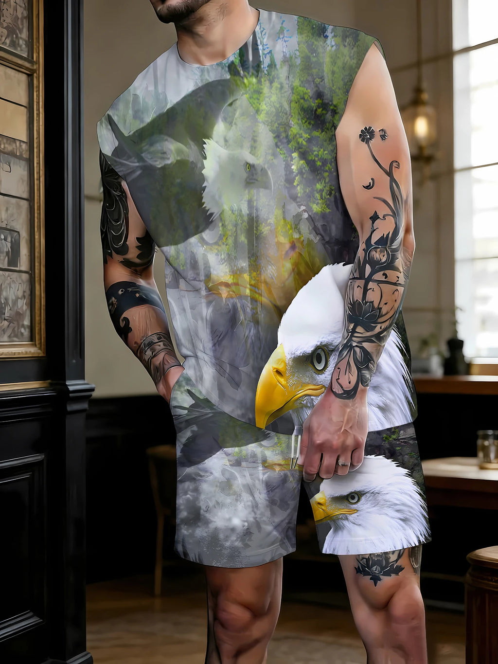Men's Camouflage Print Tank Top and Shorts Set Polyester Tactical Style Casual Outfit EU/US Size Rumanglobalcraft