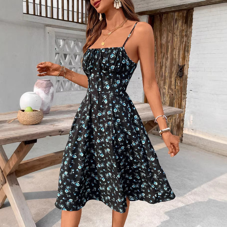 Floral printed slit dress