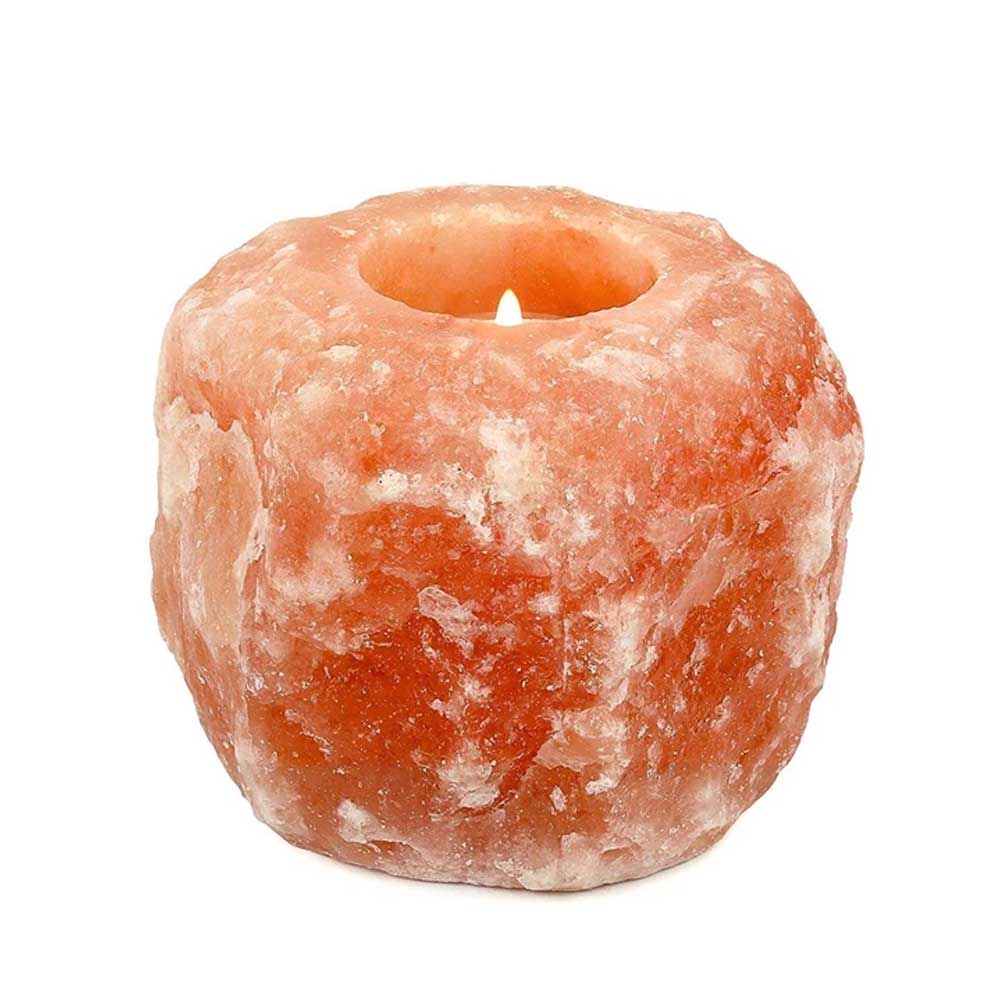 Himalayan Pink Salt Tea Light Holder by Pride of India – Salt Candle Holder – Room Décor Item – Great for Creating an Ambiance – Ideal for Home & Spa Uses – Natural Shape DC-Pride India Brands