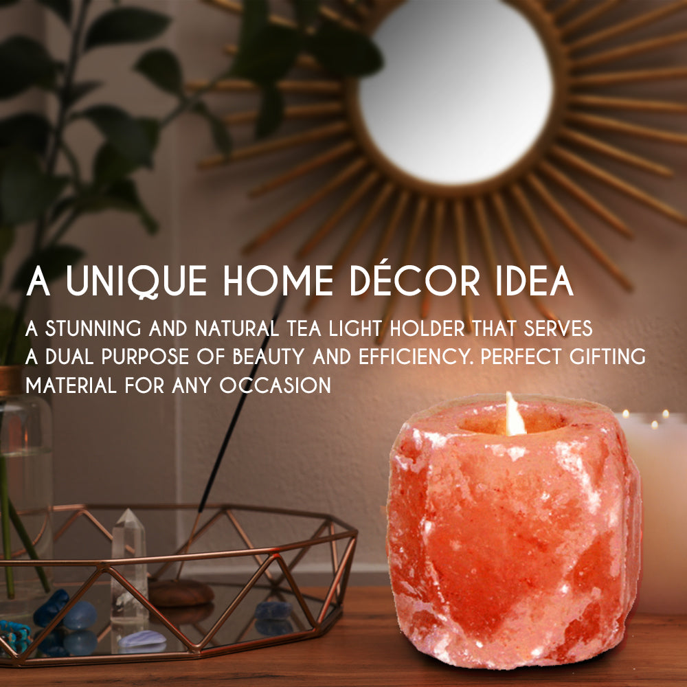 Himalayan Pink Salt Tea Light Holder by Pride of India – Salt Candle Holder – Room Décor Item – Great for Creating an Ambiance – Ideal for Home & Spa Uses – Natural Shape DC-Pride India Brands