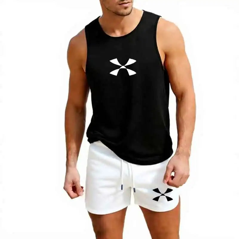 Outdoor Jogging Sportswear Men's Vest+Shorts 2-Piece Summer Casual Fashion Trend Set Beach Surfing Men's Suit European size Rumanglobalcraft