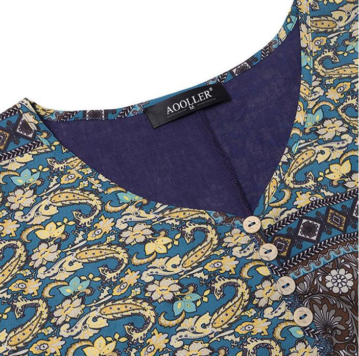 Summer cotton and linen ethnic print skirt