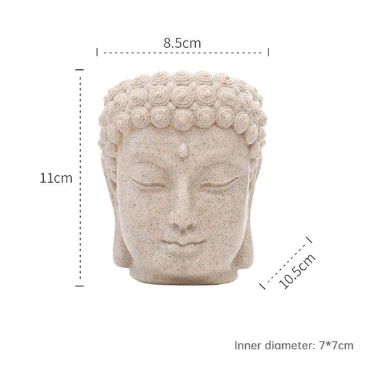 Buddha Head Flower Pot, Small Resin Succulent Planter, Garden Pot Home Office Desk Decoration eprolo