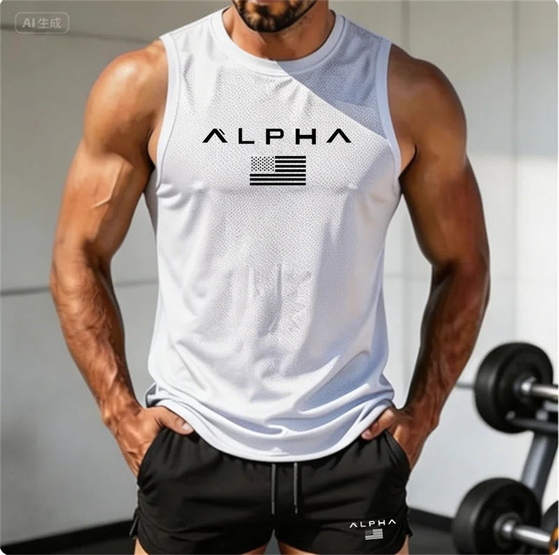 2026 Alpha Men's Printed Round-neck Fitness Vest+shorts Undershirt, Muscle Quick-drying Basketball Vest Rumanglobalcraft