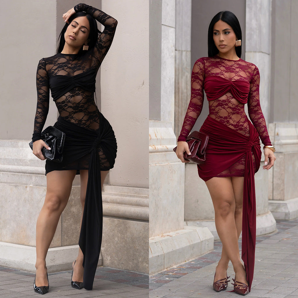Tight lace see through patchwork dress