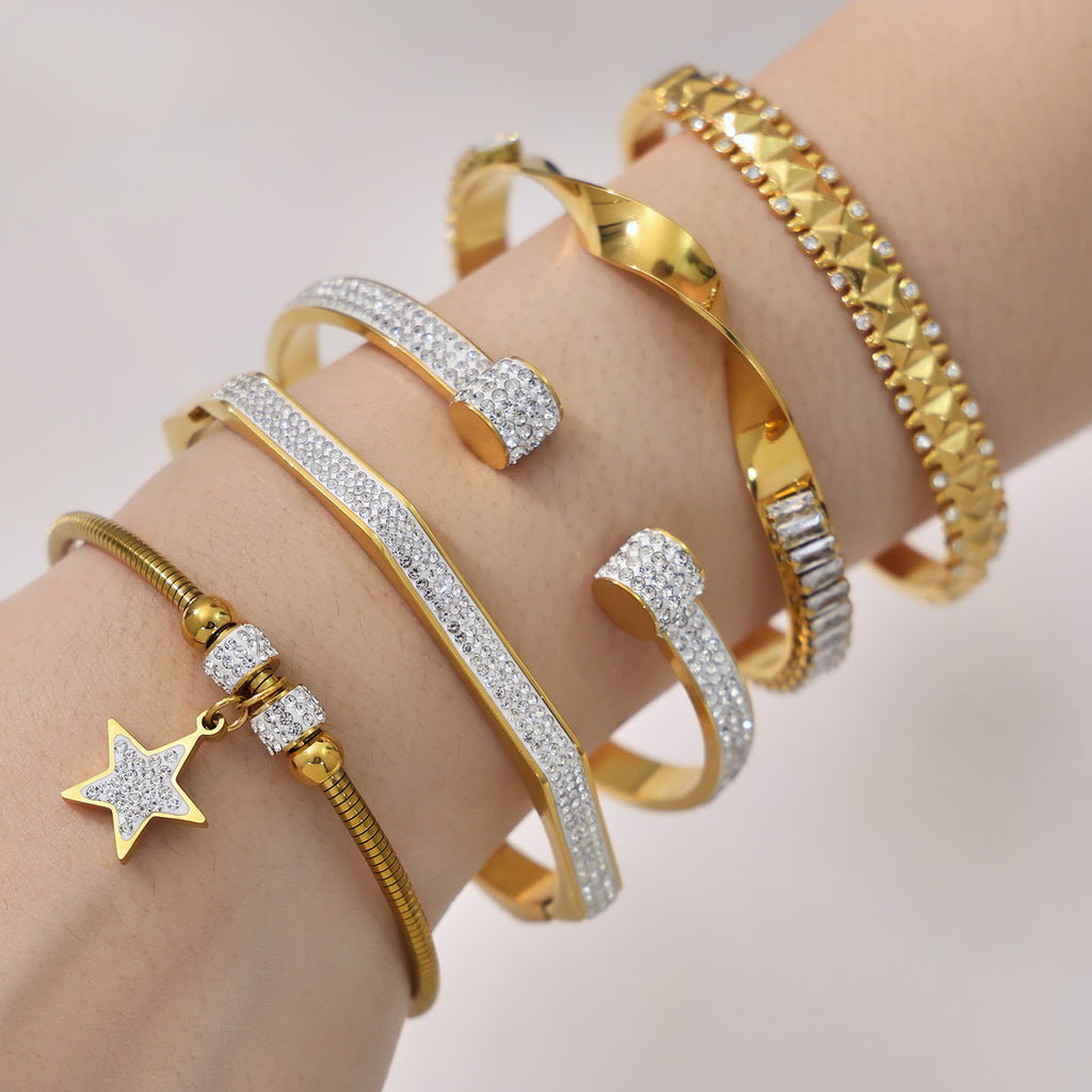 Stainless Steel Ultra-Shiny Full-Crystal Clip Bracelet
