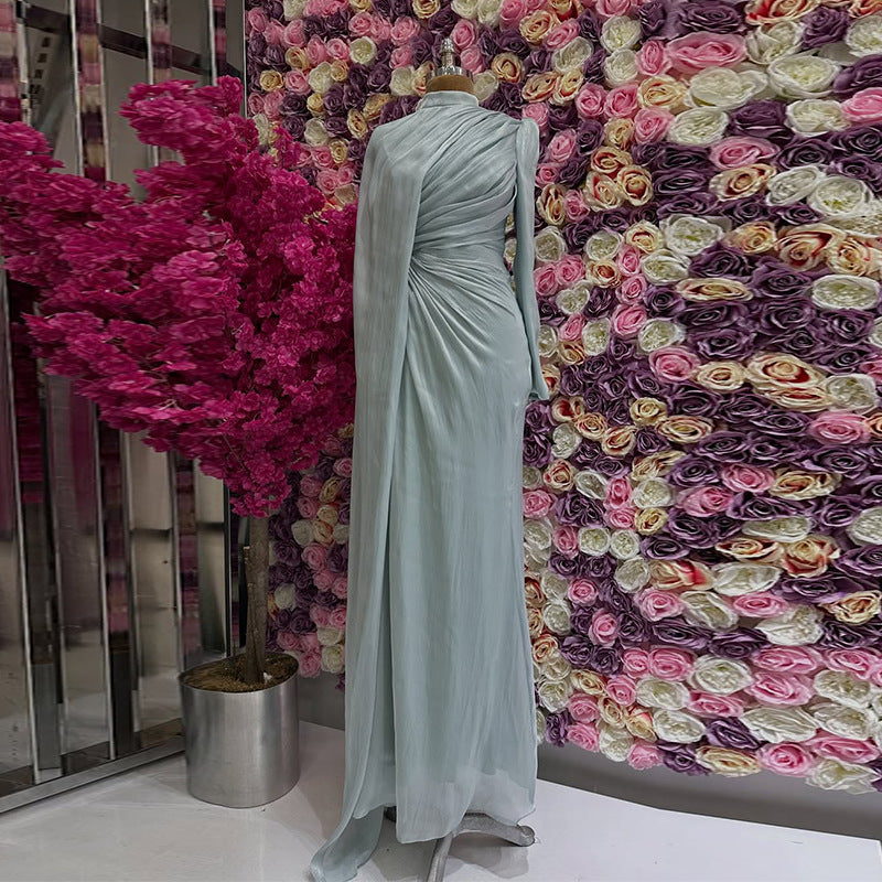 Elegant Asymmetrical Pleated Slim Dress