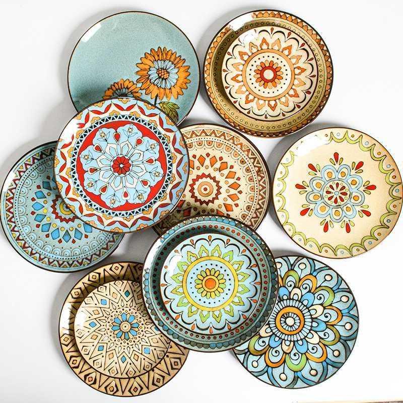 Creative Hand-Painted Ceramic Round Plate for Home Use