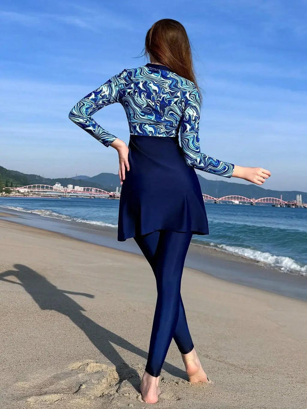 Womens 3-Piece Beach Swim Set With Long Sleeve Top And Skirt Rumanglobalcraft