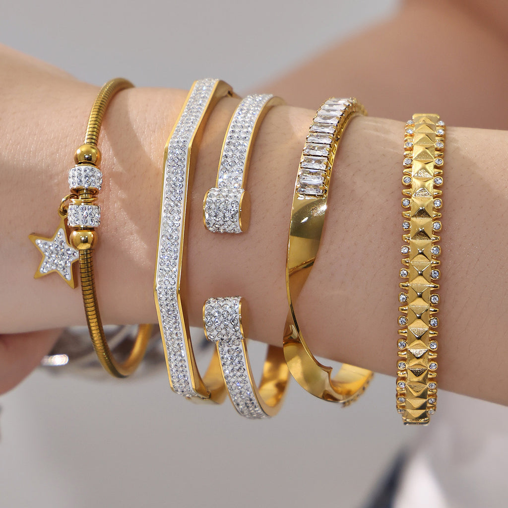 Stainless Steel Ultra-Shiny Full-Crystal Clip Bracelet