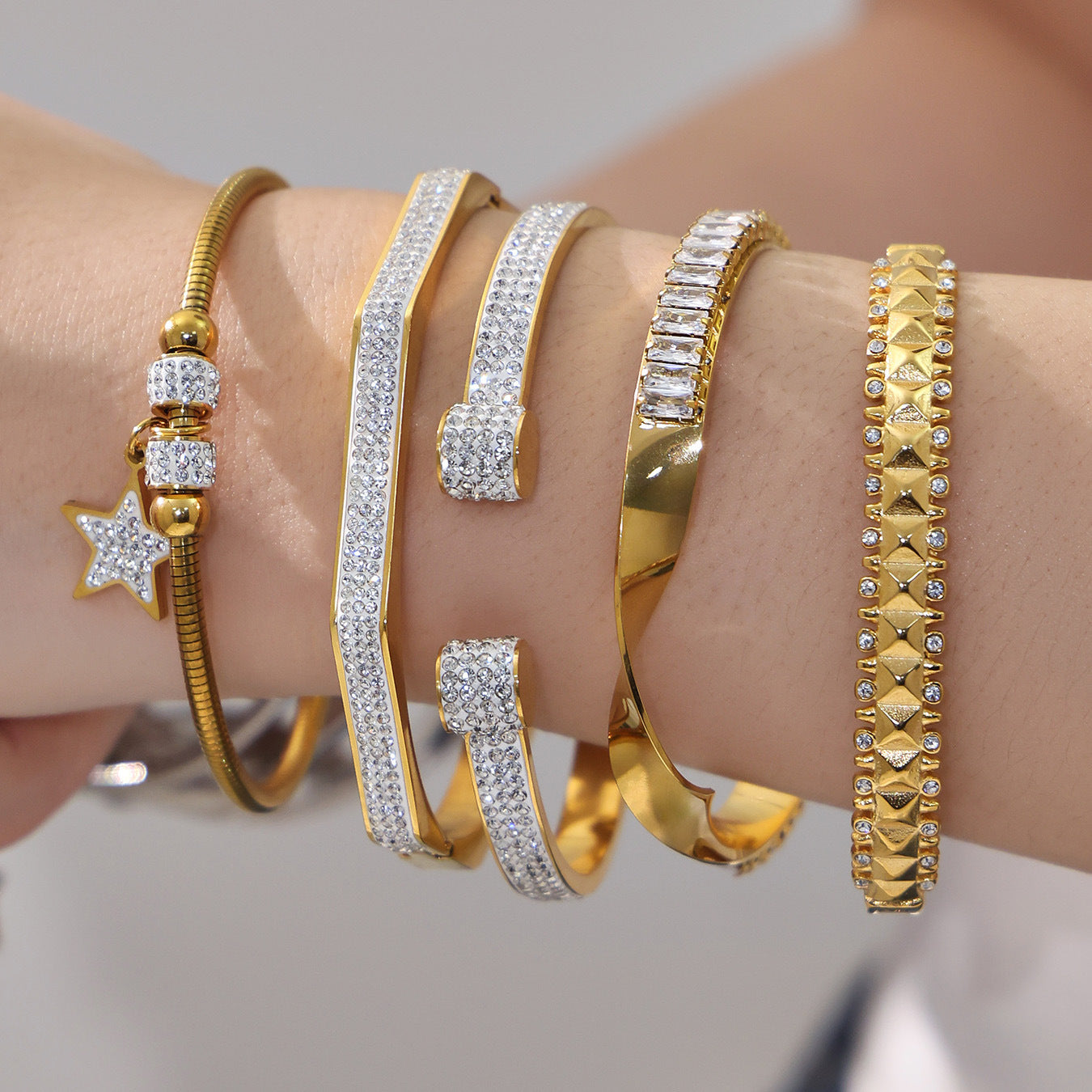 Stainless Steel Ultra-Shiny Full-Crystal Clip Bracelet
