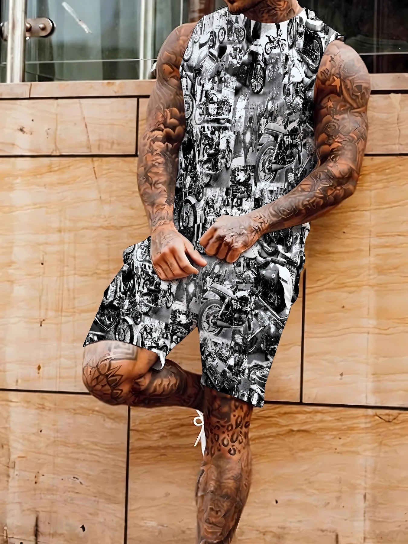 Men's Solid Color Tank Top and Shorts Set Comfortable Polyester Lounge Set Casual Streetwear True to Size Rumanglobalcraft