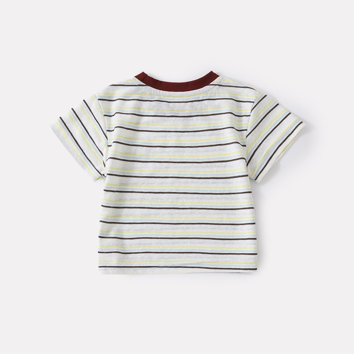 Color-Blocked Collar Striped Short Sleeve Top and Lightweight Simple Denim Shorts Two-Piece Set