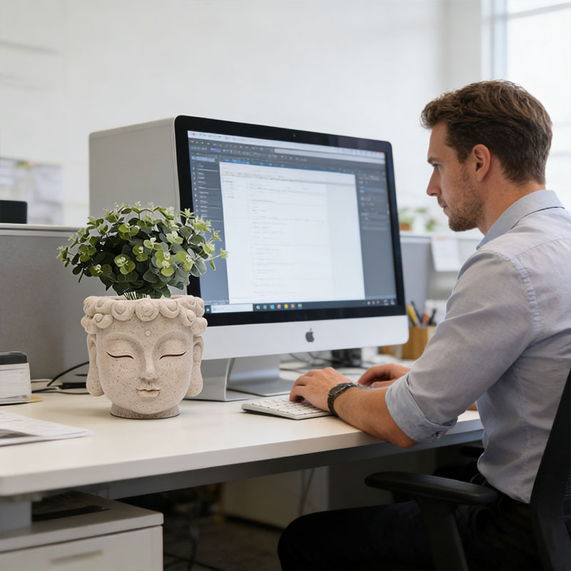Buddha Head Flower Pot, Small Resin Succulent Planter, Garden Pot Home Office Desk Decoration eprolo
