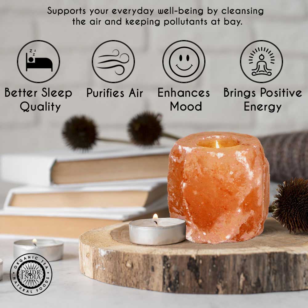 Himalayan Pink Salt Tea Light Holder by Pride of India – Salt Candle Holder – Room Décor Item – Great for Creating an Ambiance – Ideal for Home & Spa Uses – Natural Shape DC-Pride India Brands