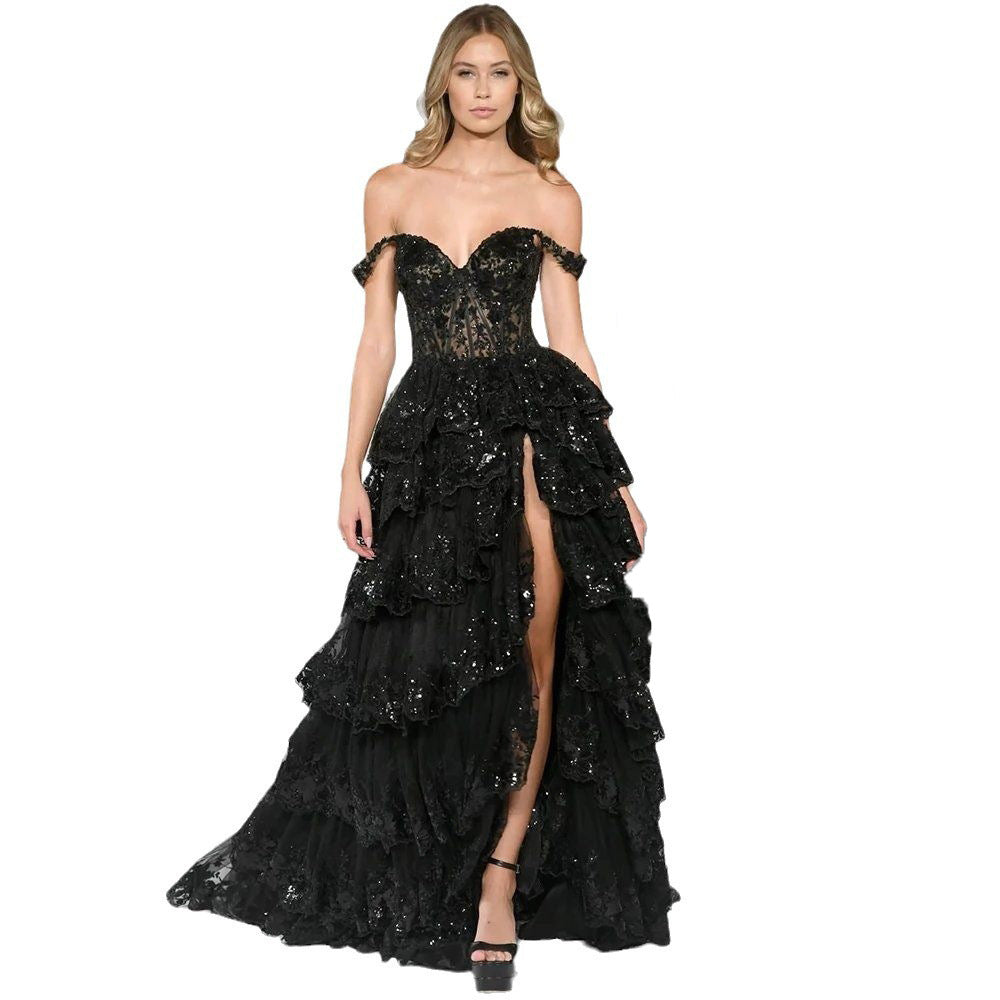 Off-Shoulder Evening Dress with Slimming Fit