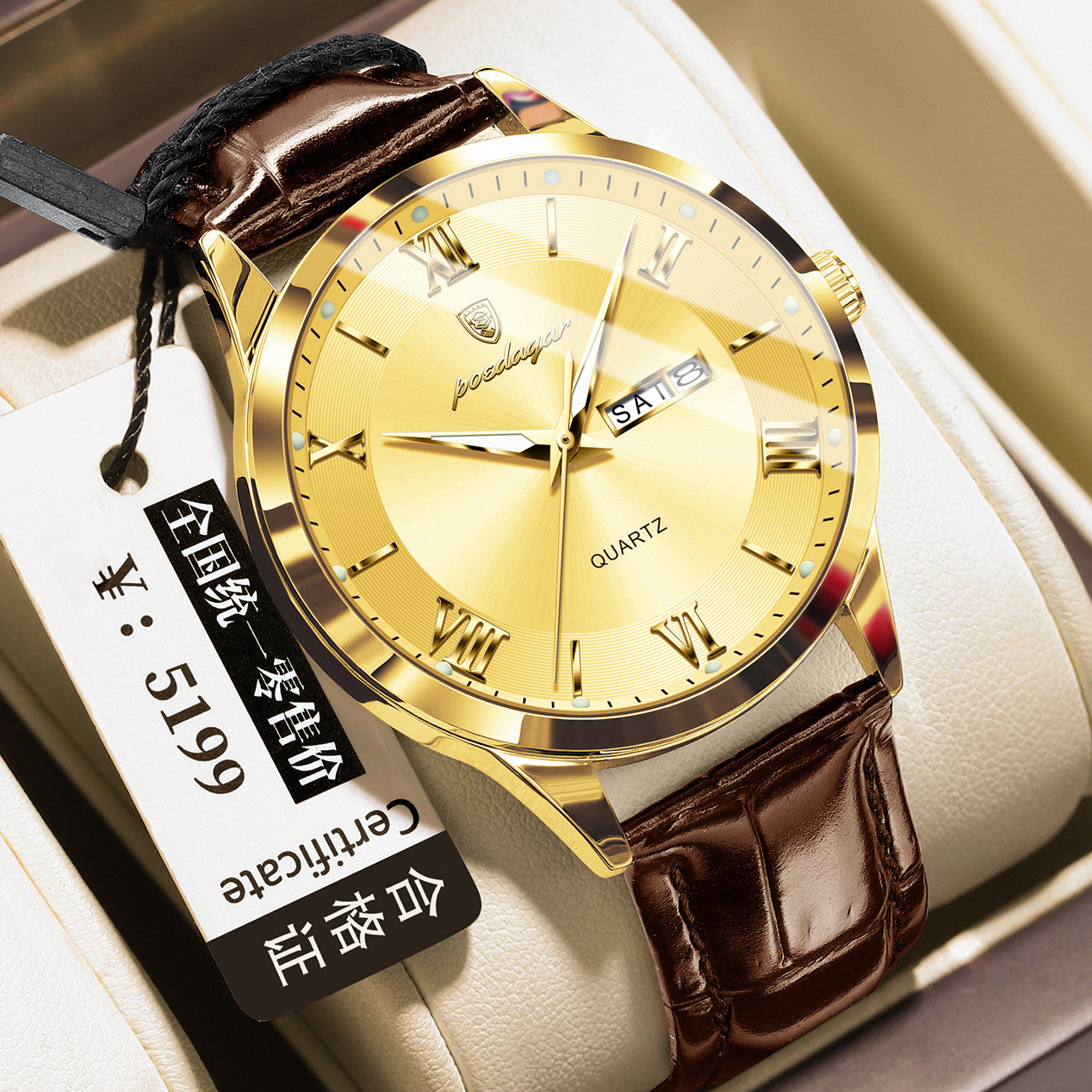 Men's Quartz Watch with Luminous Dual Calendar