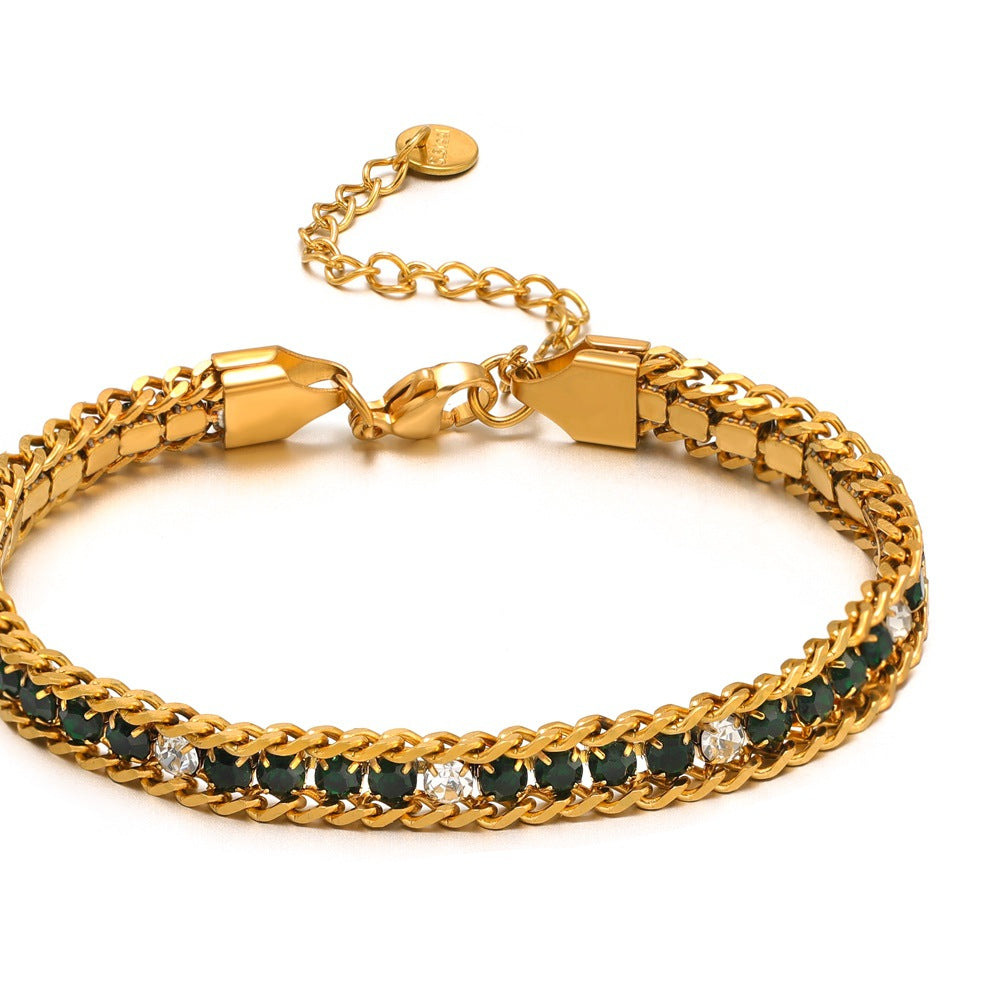 Single-sided Zircon-studded Chain Pearl Bracelet