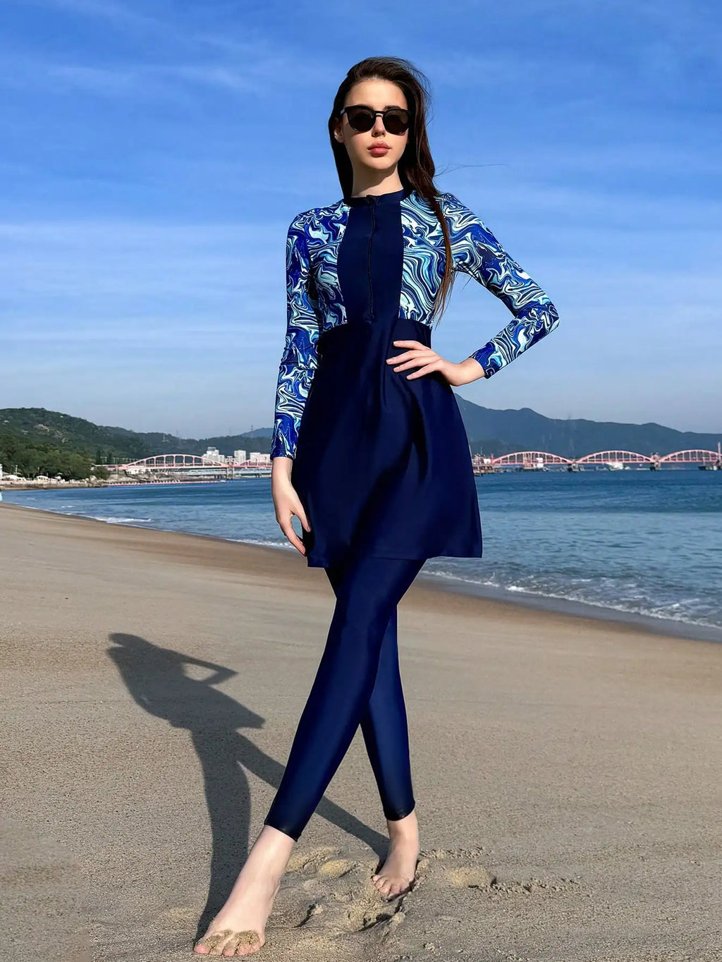 Womens 3-Piece Beach Swim Set With Long Sleeve Top And Skirt Rumanglobalcraft