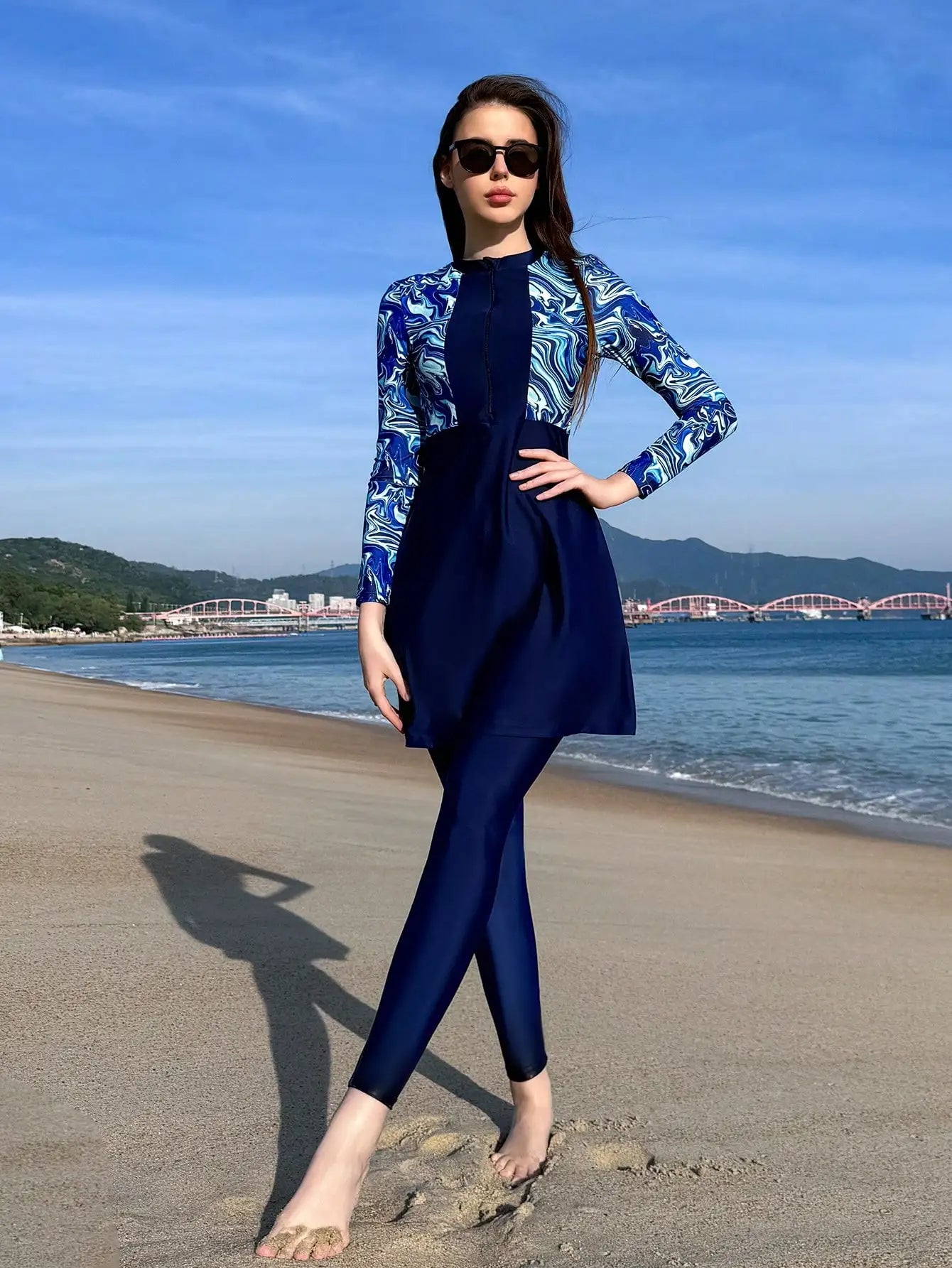 Womens 3-Piece Beach Swim Set With Long Sleeve Top And Skirt Rumanglobalcraft