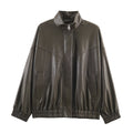 Stand collar faux leather pilot jacket