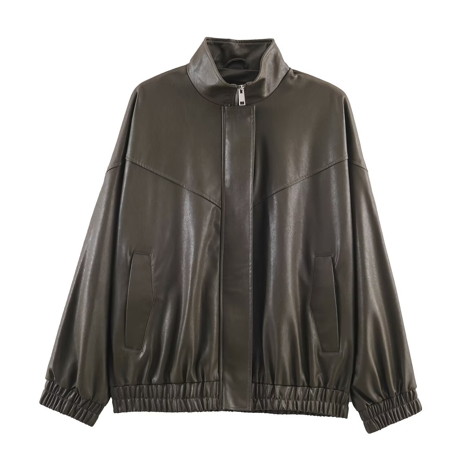Stand collar faux leather pilot jacket